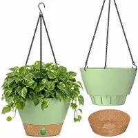 Famanu – Hangende plantenpot van 25 cm, set van 2 stuks, met zichtbaar waterpeil en drainagegaten, ideaal voor binnen en buiten gebruik, kleur groen