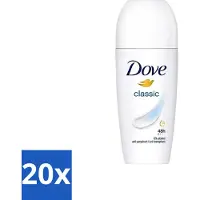 Dove 20 x Classic - Deodorant Roll-on - 50 ml - Bescherming Tegen Transpiratie - Okselbescherming - Deodorant - Hydraterende Okselcrème - Dagelijks Gebruik