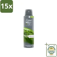 Dove 15 x Men+Care Deodorant Spray - Extra Fresh - 150 ml - Grootverpakking - Deodorant Spray - Anti-transpirant - Zweetbehandeling - Geurcontrole - Huidverzorging