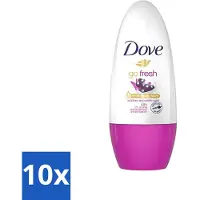 Dove 10 x - Deodorant - Roller Go Fresh Acai Berry & Waterlily - Frisse geur - 50 ml - Açaí Berry & Waterlily - Fris - Vrouwelijk - Anti-transpirant - Roll-on Deodorant