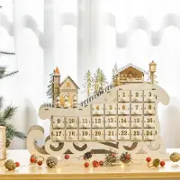 Sweiko Adventskalender - Kerstversieringen - 24 lades - LED-verlichting - Sleigh - Natuurlijke