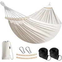 Famanu – Outdoor katoenen hangmat met boomriemen, draagbare campinghangmat met spreidstangen, inclusief reistas voor binnen, balkon, tuin en terras