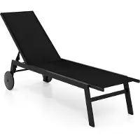 Costway Zonneligstoel met wielen, tuinligstoel met verstelbare rugleuning en sneldrogende stof, rolstoel tot 150 kg belastbaar, ligstoel voor tuin, balkon, terras, zwart