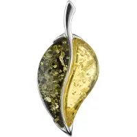 Cavill - Zilveren hanger - 925 Sterling Zilver - 8,35 Ct Baltische Citrien & Groene Barnsteen - Bladvormig modern elegant design