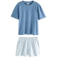 Next - Dames - Korte geweven pyjama met strepen - Blauw