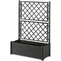 Famanu – Plantenbak met lattenrooster, grijs, afmetingen 100 x 43 x 142 cm, perfect voor het kweken van planten en bloemen