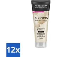 John Frieda 12 x – Shampoo – Blonde+ Repair Bond Building – Herstellend – 250 ml - Blond Haar Herstellen - Beschadigd Haar Herstellen - Bond Building Shampoo - Herstel Shampoo - Sterk Haar
