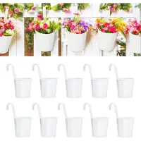 Famanu – Hangende plantenpotten set van 10 stuks, 10 cm met afneembare haak, witte bloempotten voor tuin en balkon, ideale plantenbakken voor huisdecoratie
