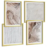 Wallfluent 4-Delige Schilderij Set - Abstracte Marmerpatronen Met Steenstructuur - 40 x 40 cm En 40 x 60 cm - Wanddecoratie - Schilderijen Set - Interieur