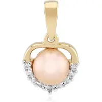 Cavill - 925 Sterling Zilver Vergulde Hanger met 6,5 mm Perzikkleurige Zoetwaterparel en Zirkoon - Elegante Dameshanger - Luxe Parel Sieraad