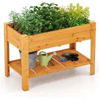 Famanu – Verhoogd bloembed met plank, houten plantenbak met drainagegaten, groot groentebed voor balkon, tuin of terras, 120x60x81cm, bruin