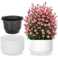 Kadax Bloempot met binnenpot, plastic sierpot vorstbestendig voor bloemen en planten, staand wit 39x24,5cm