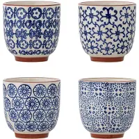 Bloomingville Blue Stoneware Karine set van 4 kopjes, 150 ml