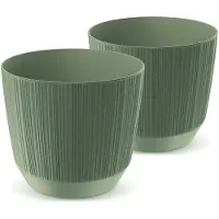 Famanu – Bloempot, set van 2 ronde plantenpotten uit plastic, mat, diameter 9 cm, groen