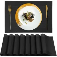 Famanu – Set van 8 geweven placemats, afwasbaar en antislip, hittebestendig voor keuken en eettafel, 45 x 30 cm, zwart