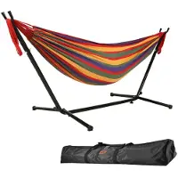 Famanu – Hangmat met standaard, 9 voet dubbel, 250 kg capaciteit, inclusief draagtas, voor binnen en buiten, terras, tuin, balkon (rood