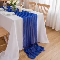 Famanu – Tafelloper van mousseline in koningsblauw, chiffon stof, 70 x 400 cm, voor tafeldecoratie en bruiloften