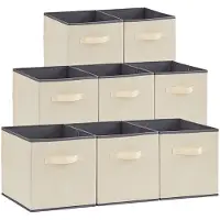 Famanu – 8-Pack inklapbare opbergdozen, decoratieve manden, middelgrote opbergkratten met handgrepen, 26x26x27 cm, khaki