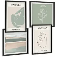 Wallfluent 4-Delige Schilderij Set - Abstracte Vormen In Pasteltinten Met Planten - 40 x 40 cm En 40 x 60 cm - Stijlvolle Wanddecoratie - Interieur - Muurdecoratie