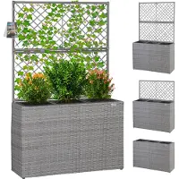 Famanu – Plantenbak met kletterhulp, polyrotan vlechtwerk, 3 bakken, grijs
