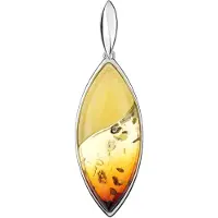 Cavill - Elegante Zilveren Hanger - 925 Sterling Zilver Rhodium - 6,83 ct Baltische Barnsteen Cabochon - Natuurlijk en Verfijnd Cadeau