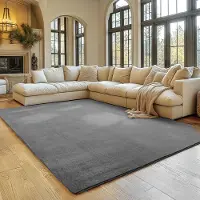 Famanu – Vloerkleed in grijs, 160x220 cm, wasbaar, korte stapel, antislip en zacht, modern effen design voor woonkamer en slaapkamer