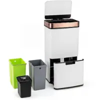 Costway Afvalemmer met 4 vakken, 72 liter, elektrische afvalemmer met sensor, afvalscheidingssysteem 2 x 11 l + 3,5 l + 46,5 l, keukenafvalemmer met zachte sluiting voor keuken, kantoor (wit)