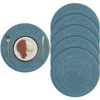 Famanu – Geweven ronde placemats van katoen, set van 6 stuks, 38 cm, antislip en warmte-isolerend, wasbaar, donkerblauw