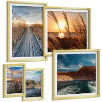 Wallfluent 5-Delige Schilderij Set - Natuurlijke Landschappen Met Water En Vegetatie Langs Het Pad. - 50 x 50 cm, 20 x 30 cm En 40 x 60 cm - Moderne Wanddecoratie - Woonkamer - Muurdecoratie