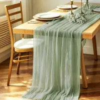 Famanu – Kaasdoek tafelloper, boheemse gaas tafelloper, moderne mousseline tafelloper voor bruiloften en feestelijke gelegenheden, 300 x 90 cm, lichtgroen
