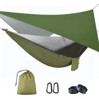 Famanu – Hangmat met muggennet en tentzeil voor op reis, camping, ultralicht en ademend, belastbaar tot 200 kg, 290 x 140 cm