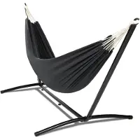 Famanu – Hangmat met zwart metalen frame en antracietgrijs doek, perfect voor ontspanning