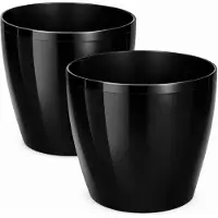 Famanu – Bloempot en plantenpot set van 2 stuks, kunststof, decoratief, groot, kruidenpot, zwart, doorsnede 18 cm
