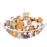 Famanu – Wit knuffelopbergnet, grote hangmat voor knuffeldieren en pluche dieren, speelgoednet voor kinderkamer en wandopslag