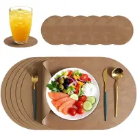 Famanu – Placemats 6-delige set van kunstleer, placemats met onderzetters