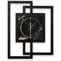 Famanu – Wandklok met creatief design 'Zwart & Goud Golven', moderne metallic look zonder tikkende geluiden