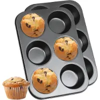 Famanu – Muffinvorm set van 2 stuks met 6 bakplaten, gemaakt van koolstofstaal, geschikt voor muffins, cupcakes en brownies, 26 x 18 x 3 cm