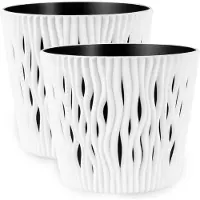 Famanu – Matte bloempotten, decoratieve plantenpotten voor bloemen en kruiden, duurzame en lichte ronde kunststof plantenpotten, set van 2 (wit, diameter 16 cm