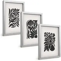 Wallfluent 3-Delige Schilderij Set - Abstracte Plantpatronen In Zwarttinten - 20 x 30 cm - Muurdecoratie - Wanddecoratie - Hal - Stijlvolle Muurdecoratie
