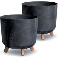 Famanu – Grote bloemoverpot met voeten, matte plantenbak, 2-pack, voor binnen en buiten, beton antraciet, hoogte 28,5 cm, diameter 30 cm