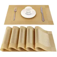 Famanu – Set van 6 placemats, eenvoudig schoon te maken, antislip, hittebestendig en vlekbestendig, 45cm x 30cm in goud