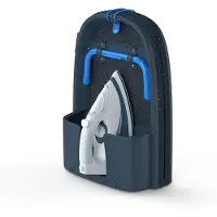Famanu – Ruimtebesparende opvouwbare strijkplank met katoenen hoes en geïntegreerde strijkijzerhouder, zwart/blauw, ideaal voor kleine ruimtes