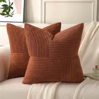 Famanu – Set van 2 kussenslopen van corduroy, 35 x 35 cm, modern patchworkpatroon voor sofa en slaapkamer