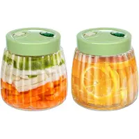 Famanu - Fermentatiepotten 2 stuks 1L Kimchi Container, fermenteerpot met 2 luchtontluchtingsopeningen Perfect voor fermentatie voor Kimchi Zuurkool Zuurdesem Starter Mason Potten met Deksels