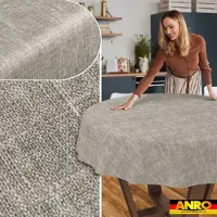ANRO Tafelkleed Effen linnenlook Grijs Rond Ø100cm Rechte rand Afwasbaar Waterafstotend