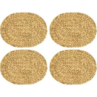 Famanu – Ovale gevlochten placemat van waterhyacint, wasbare set van 4, 40 x 30 cm, perfect voor tafeldecoratie
