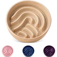 Famanu – Slow feeder hondenbak, 0,6 kopjes, keramische langzame voerbak voor kleine rassen, puzzel voerbak voor kat en hond, antislip en tipbestendig, bruin