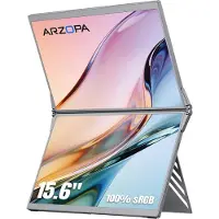 Arzopa E1 Dual Portable Monitor - 2x 15.6 Inch - Opvouwbare Dual Screen Portable Monitor - Triple set-up - 100% sRGB - USB-C & Mini HDMI - Aluminium