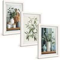 Wallfluent 3-Delige Schilderij Set - Esthetisch Aantrekkelijke Combinatie Van Groene Olijven En Eucalyptustakken - 20 x 30 - Muurdecoratie - Wanddecoratie - Hal - Moderne Wanddecoratie