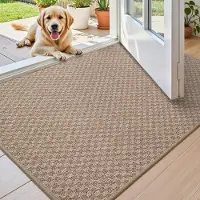 Famanu – Mini indoor deurmat van 44 x 76 cm, vuil- en vochtvangend, antislip rubberen achterkant, dunne binnendeurmat voor appartement en entree, kaki